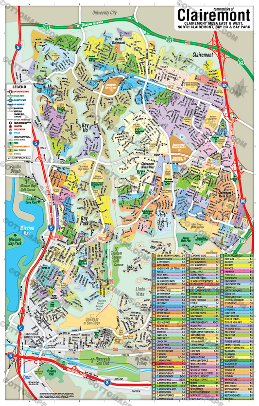 Clairemont Map, San Diego County, CA - POSTER PRINTS