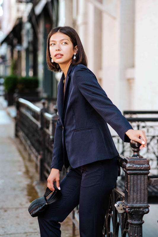 Navy Peak-Lapels Single-Breasted Blazer – Women’s Tailored Jacket
