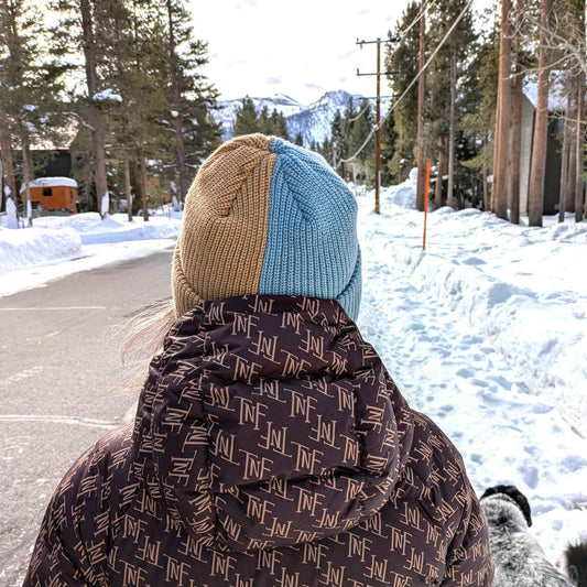 2-Tone Split Color Beanie - Mineral Blue/Tan