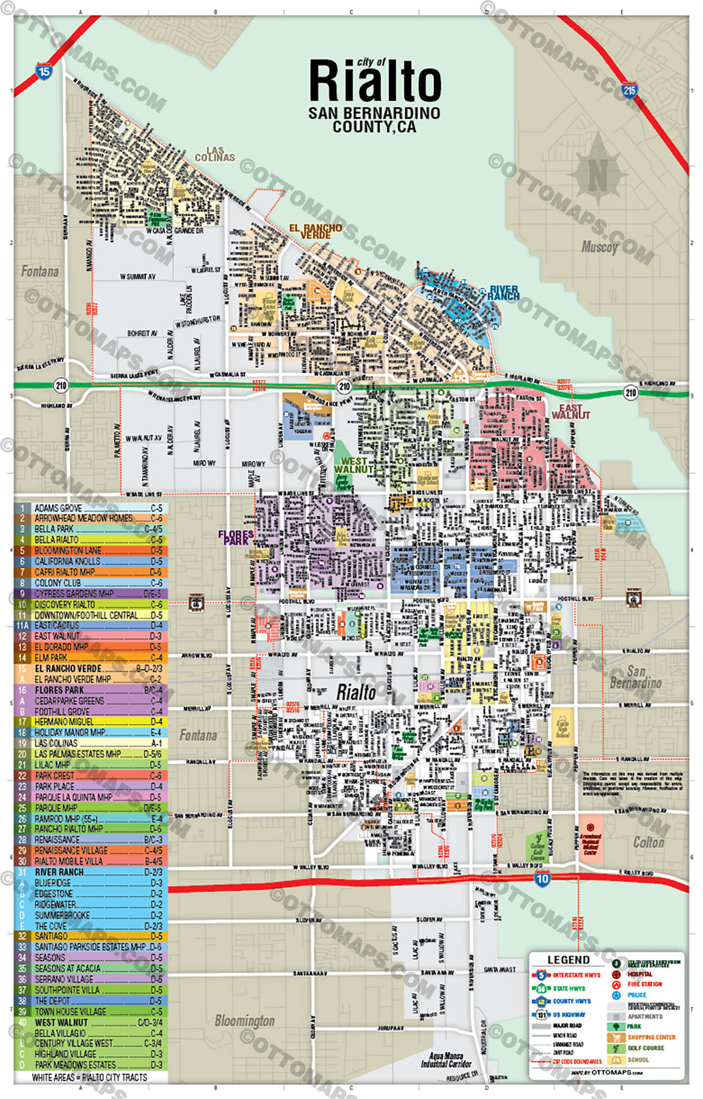 Rialto Map, San Bernardino County, CA - POSTER PRINTS - Lolomo!
