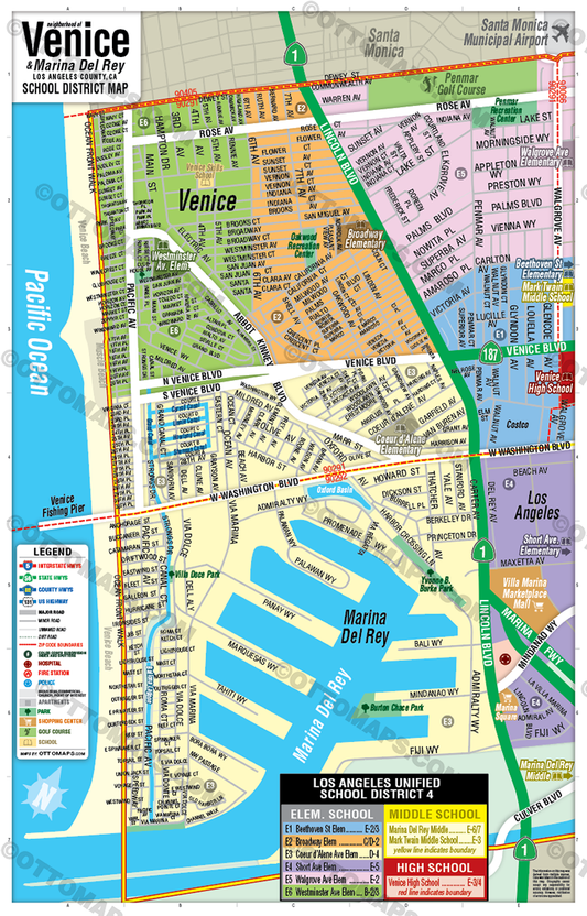 Venice School District Map, Los Angeles, CA - POSTER PRINTS
