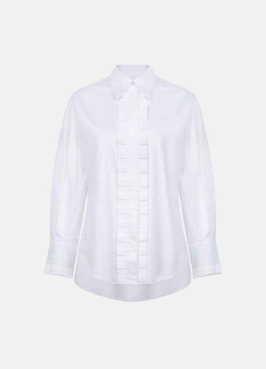 Settima Ruffled White Organic Cotton Shirt