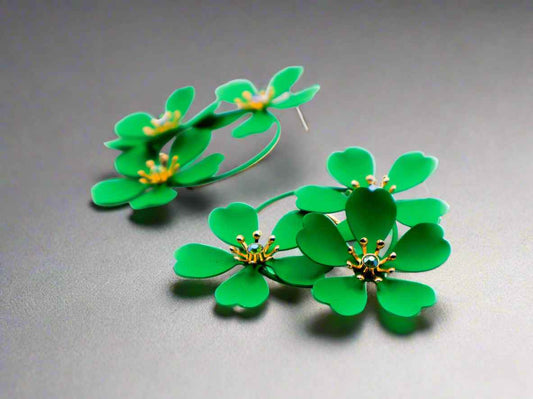 Green Blooms Earrings – Luxury Green Floral Statement Earrings
