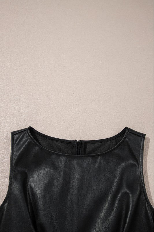 Vegan Leather Sleeveless Mini Dress