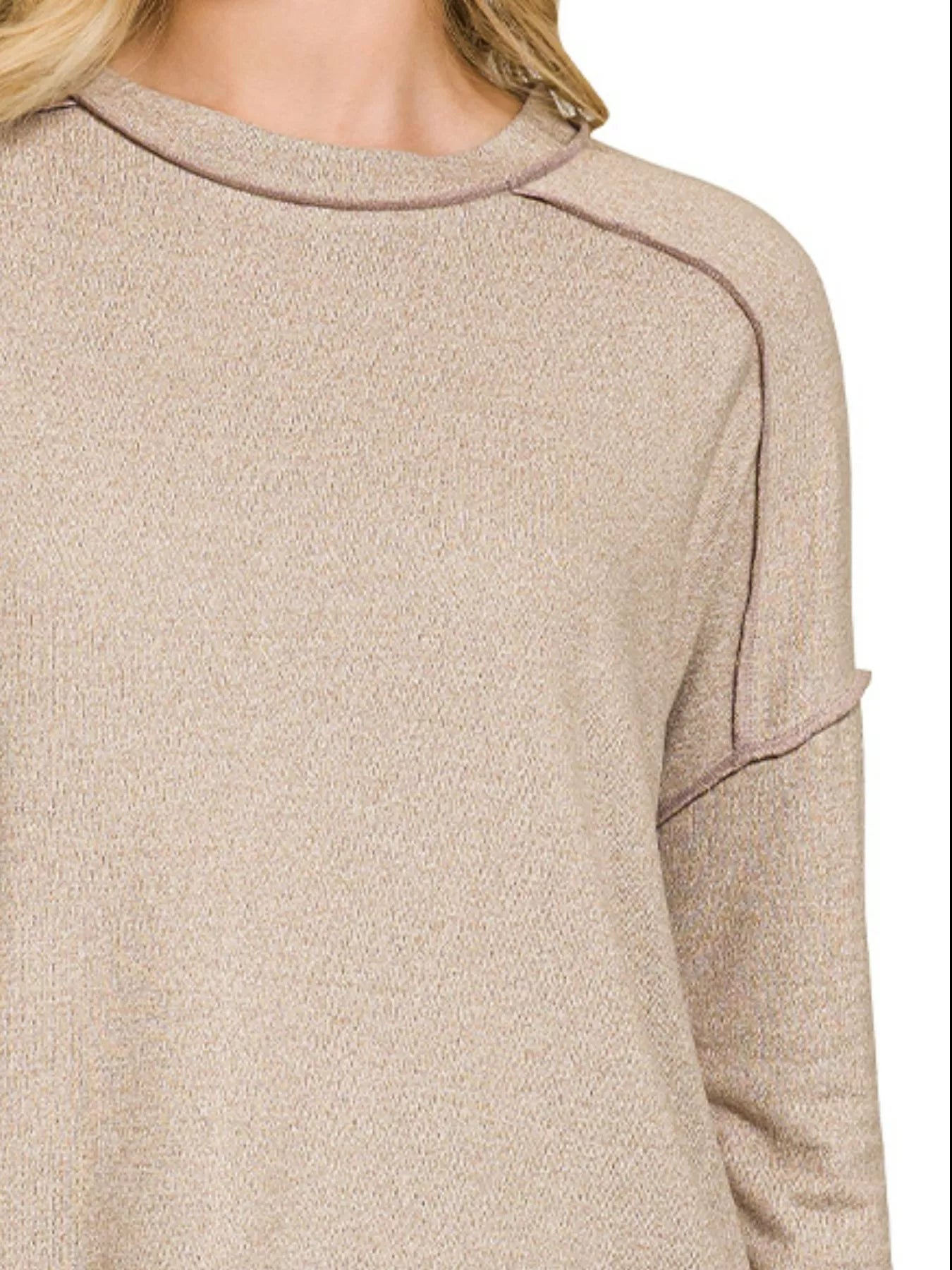 Zenana Full Size Melange Hacci Exposed Seam Hi-low Tee Plus Size