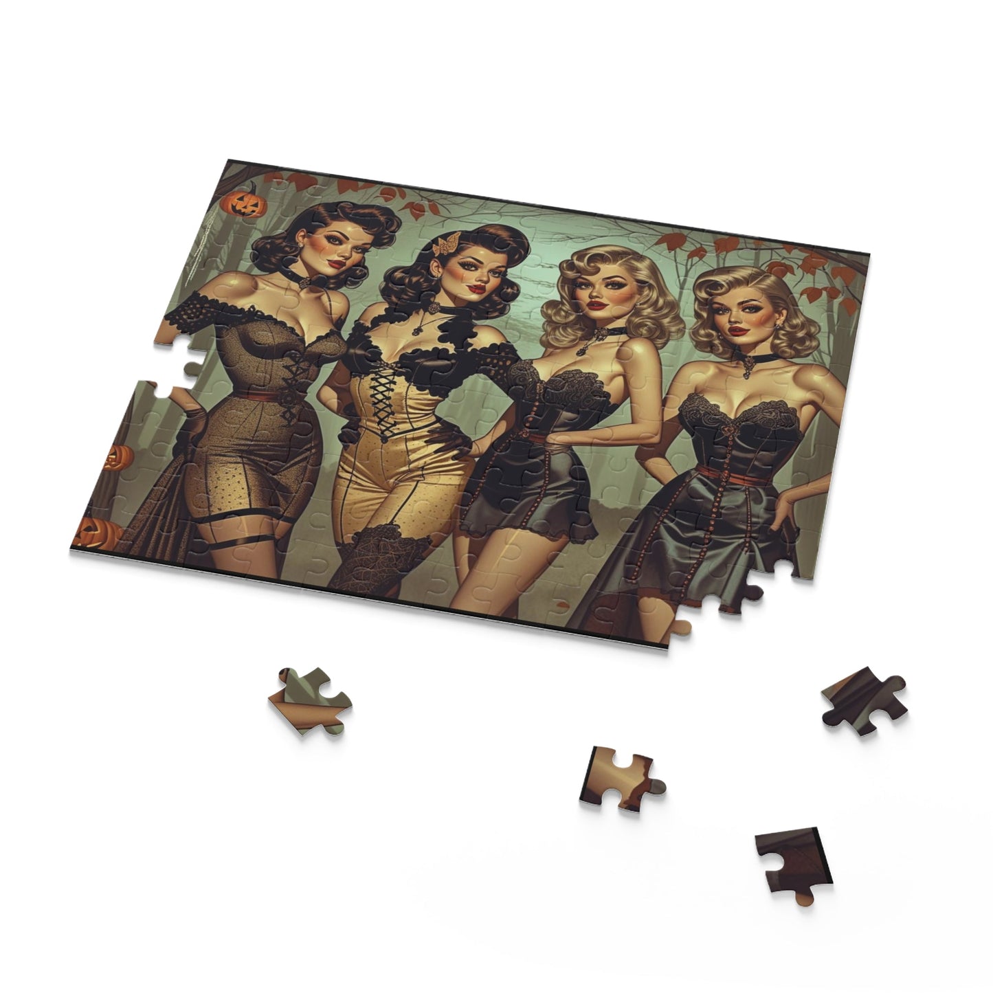 Spooky Beauties Vintage Halloween Glamour Pin-Up Puzzle | Retro Halloween, 3 sizes
