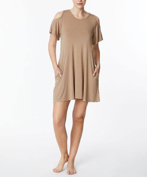 Fabina Bamboo Cold Shoulder Flare Dress