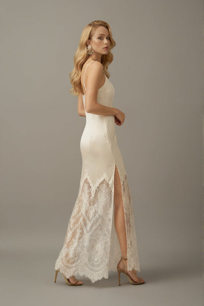 Chantilly Lace Long Robe with Silky Satin Lace Nightgown - next day shipping