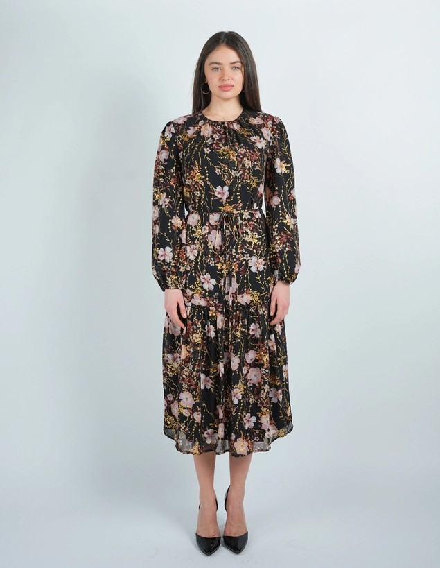 Midnight Floral Bloom Midi Dress