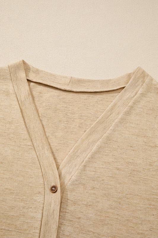 Solid Open-Front Buttoned Cardigan