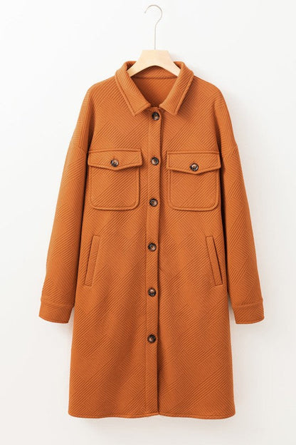 Textured Collared Button-Up Drop Shoulder Coat