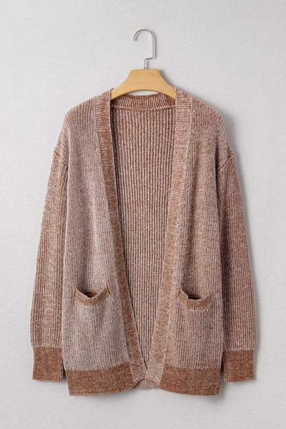 Solid Knit Open-Front Pocketed Cardigan
