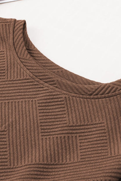 Textured Long Sleeve Top and Drawstring Shorts Set