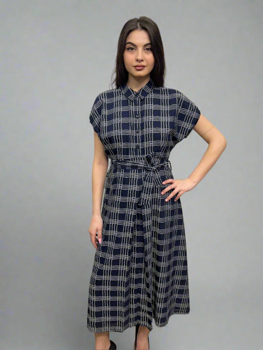 Navy Plaid Dress