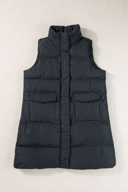 Solid Zip-Up Pocketed Puffer Vest