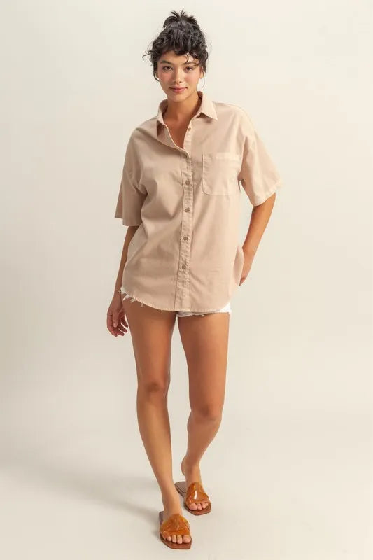 HYFVE Short Sleeve Button Down Oversized Shirt