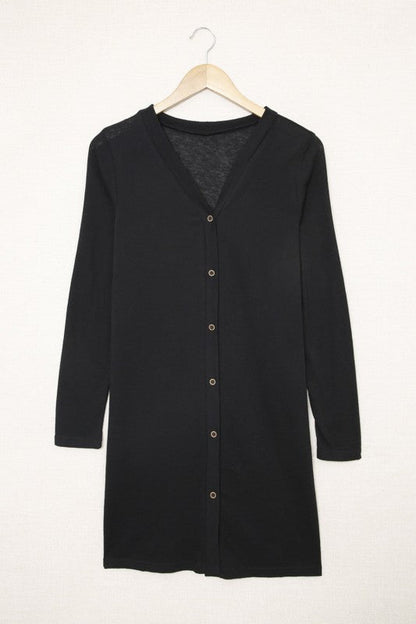 Solid Open-Front Buttoned Cardigan