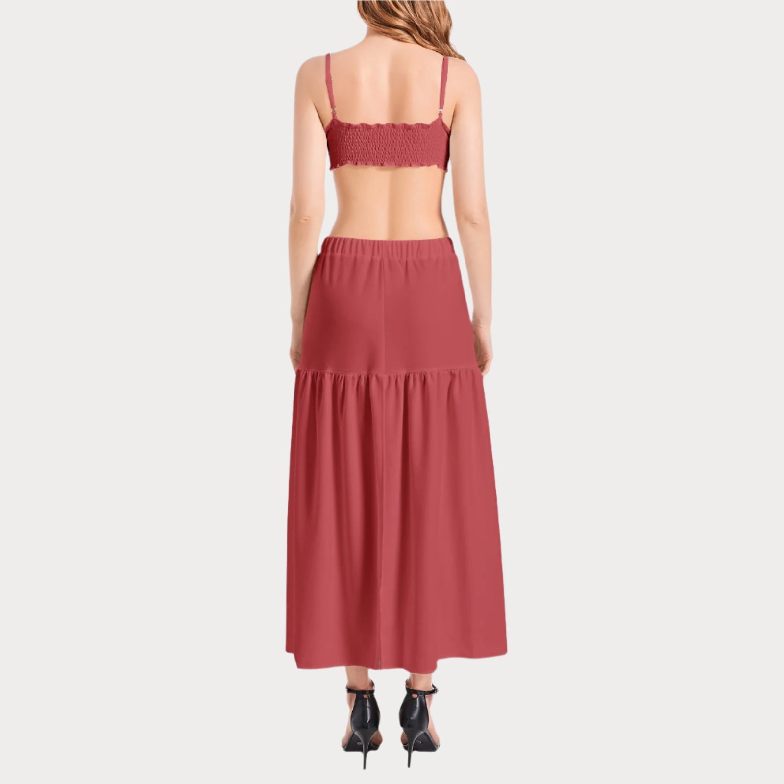 Brooklyn Republic™ Cranberry Rouge Bralette Top and High Slit Thigh Skirt