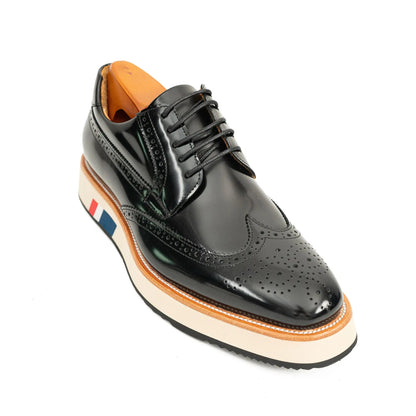 Black Brogues with Colorful Striped Sole