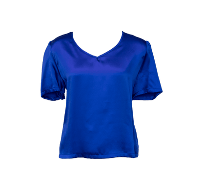 Shining V-Neck Blouse in Blue – Women’s Elegant V-Neck Top