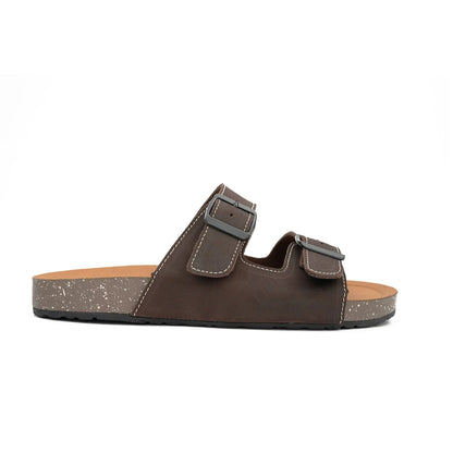 Brown Double - Strap Buckle Slide Sandals