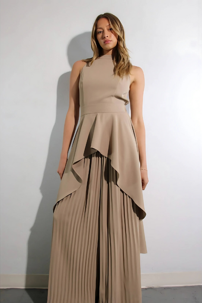 Escape to Milan Taupe Pleated Pants Set - Lolomo!