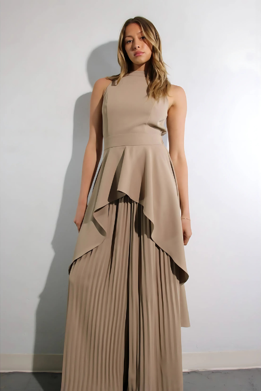 Escape to Milan Taupe Pleated Pants Set - Lolomo!