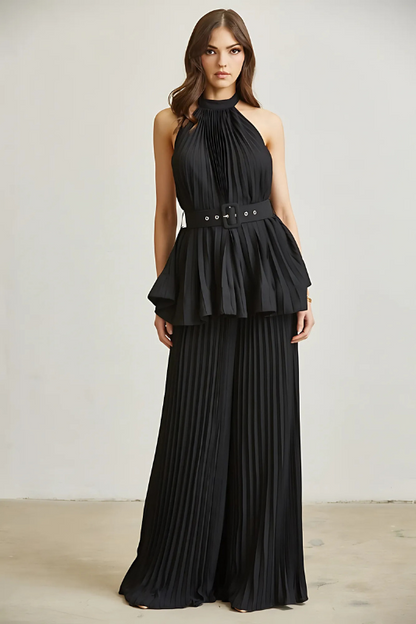 Midnight in Monaco Chiffon Pleated Pant Set - Lolomo!