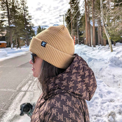 2-Tone Split Color Beanie - Mineral Blue/Tan