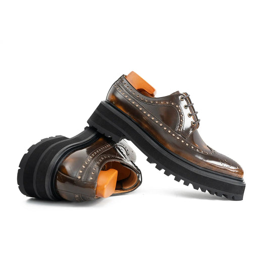 Handmade Chunky - sole Brogue Shoes Brown