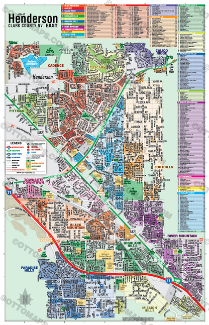 Henderson Map - EAST, Clark County, NV - POSTER PRINTS