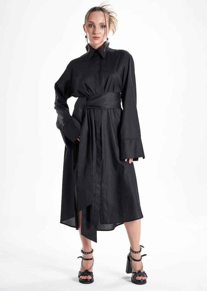 Aitna Long Black Organic Finest Fabric Shirt Dress