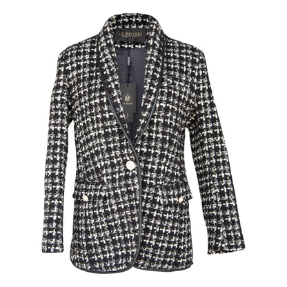Black & White Tweed Checkers Blazer – Women’s Chic Tailored Jacket