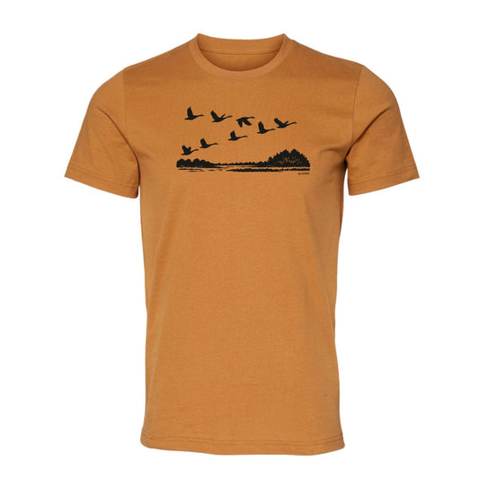 Migration Adult Crewneck Unisex Tee. Rust.