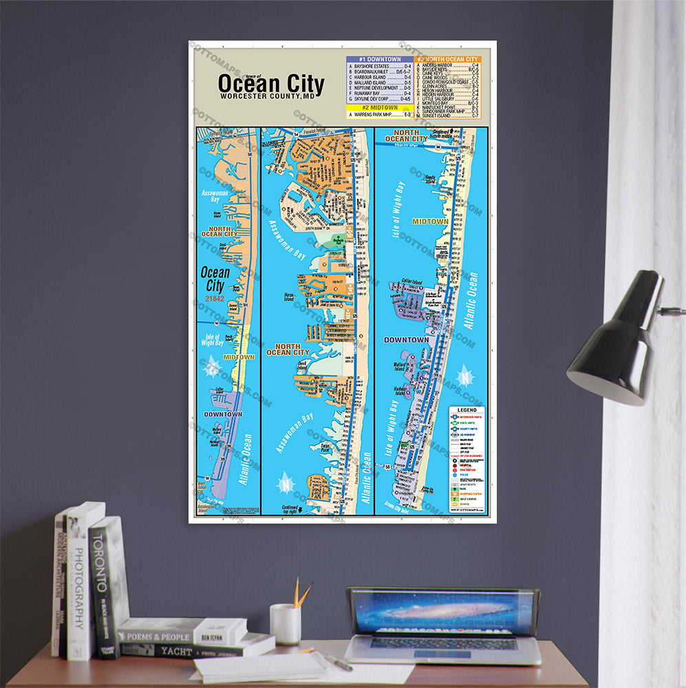 Ocean City Map, Worcester County, MD - POSTER PRINTS