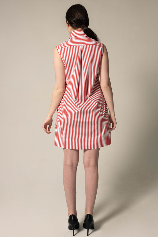 Italian Cotton Red Stripe Sleeveless Dress – Elegant Summer Dress - Lolomo!