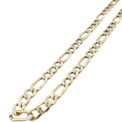 14K Gold- Hollow Figaro Diamond Cut (Pave) Chain