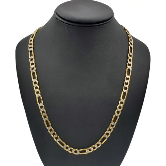 14K Gold- Hollow Figaro Diamond Cut (Pave) Chain