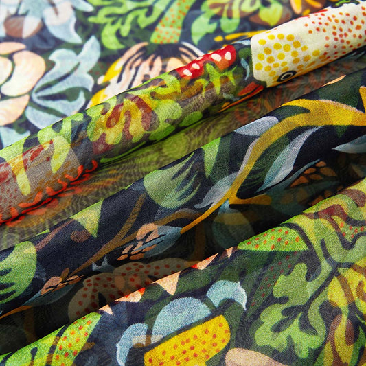 William Morris Strawberry Thief Blue - 100% Pure Silk Scarf