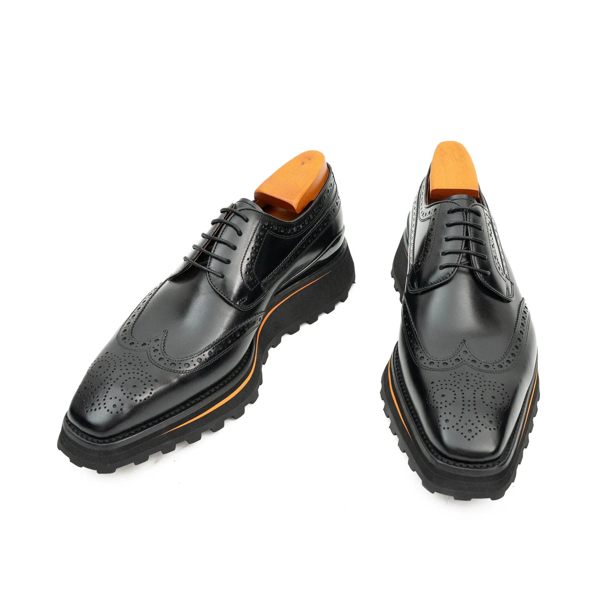 Thick-soled calfskin formal brogue derby shoes Black