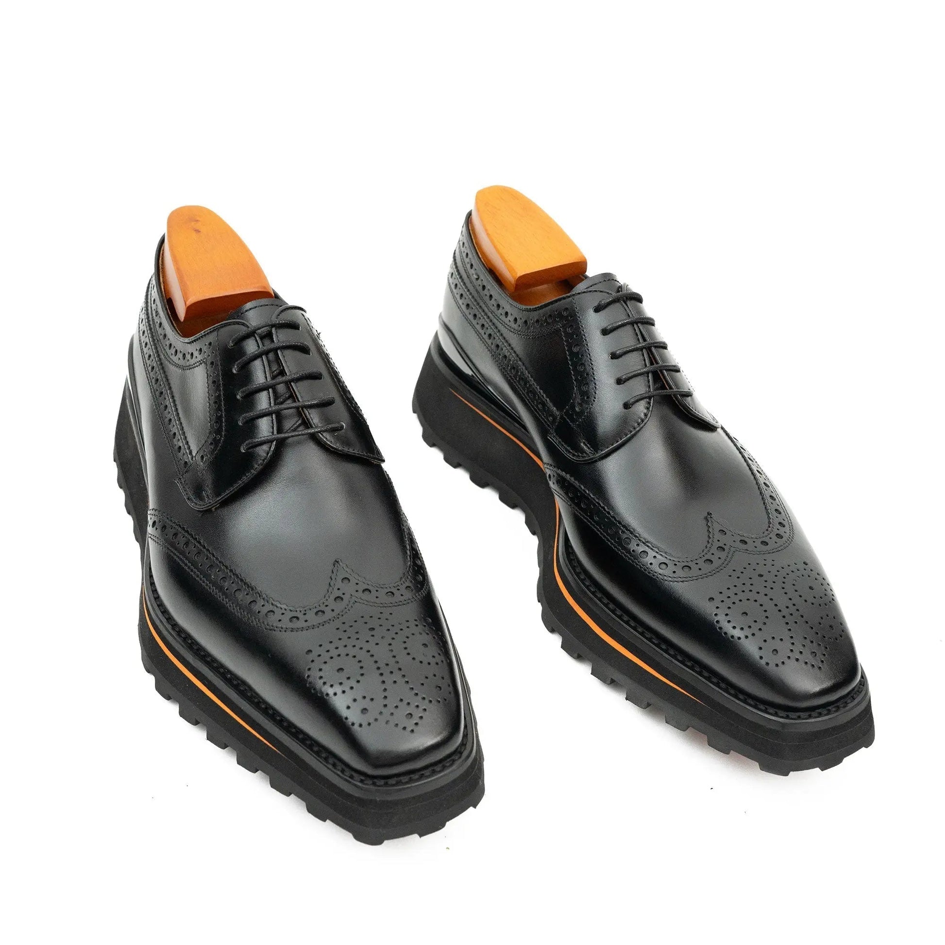 Thick-soled calfskin formal brogue derby shoes Black