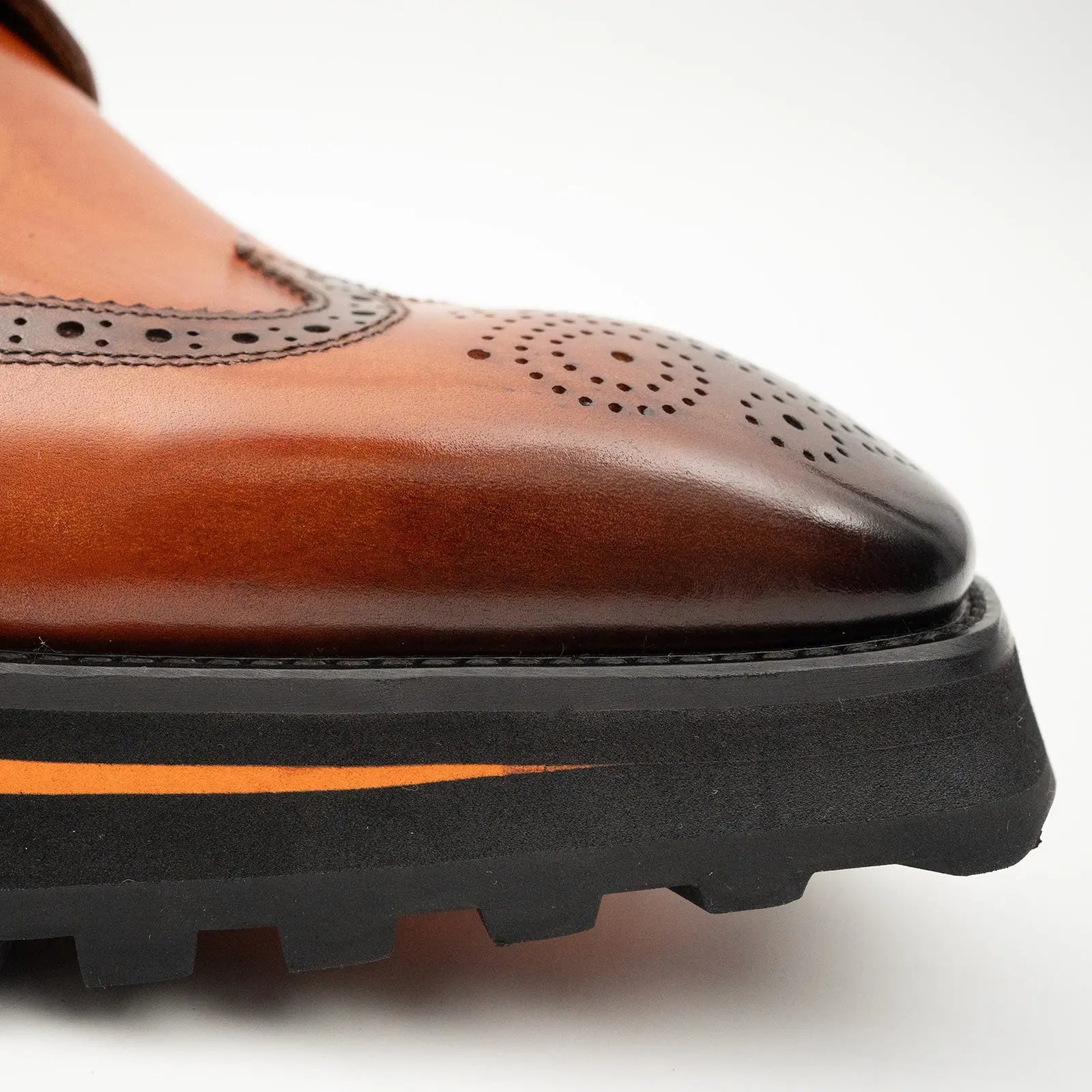 Thick-soled calfskin formal brogue derby shoes Brown