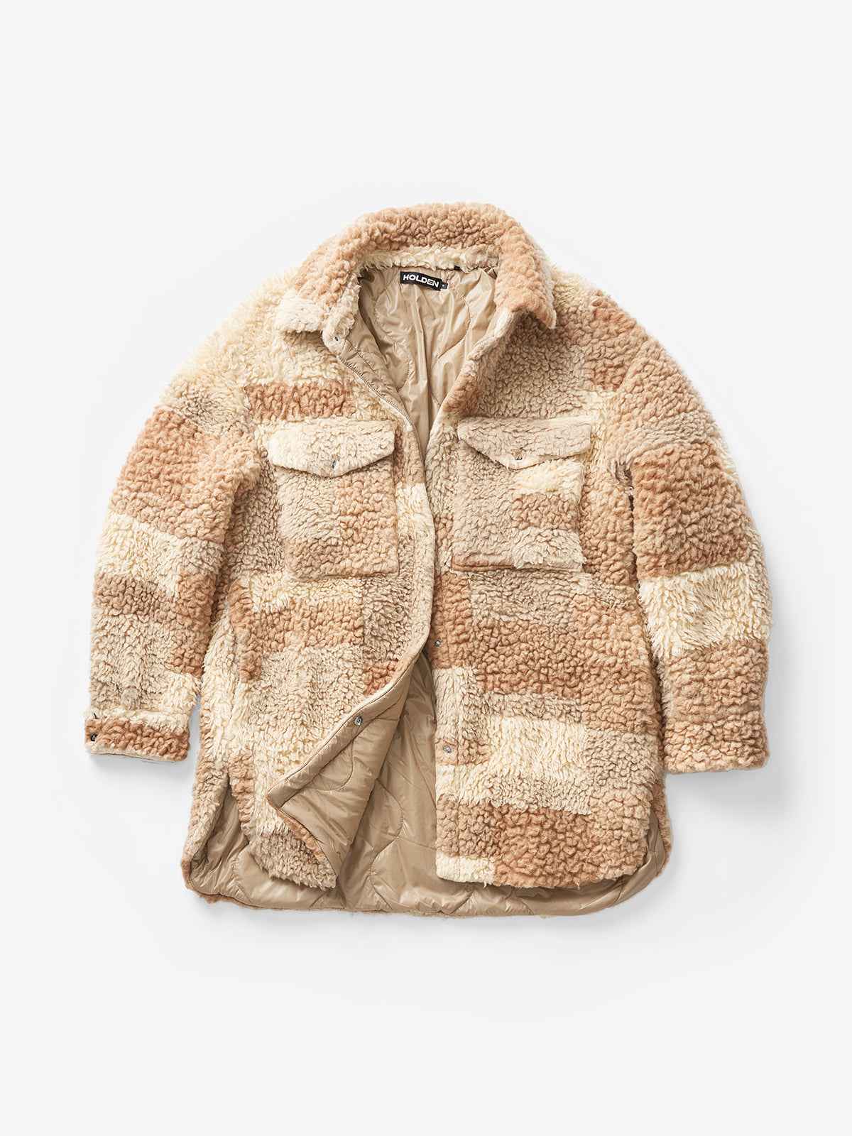 Lined Wool Sherpa Shirt Jacket- Natural Mix