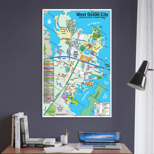 West Ocean City Map, Worcester County, MD - POSTER PRINTS
