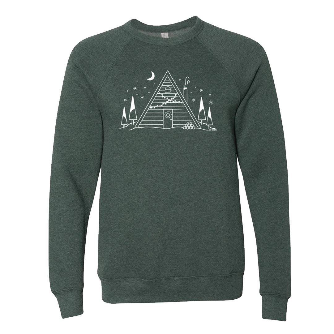 Winter A-Frame Unisex Holiday Sweatshirt. Forest Green.