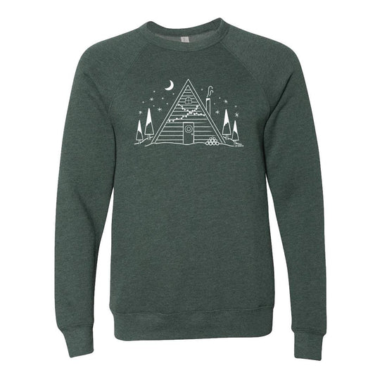 Winter A-Frame Unisex Holiday Sweatshirt. Forest Green.