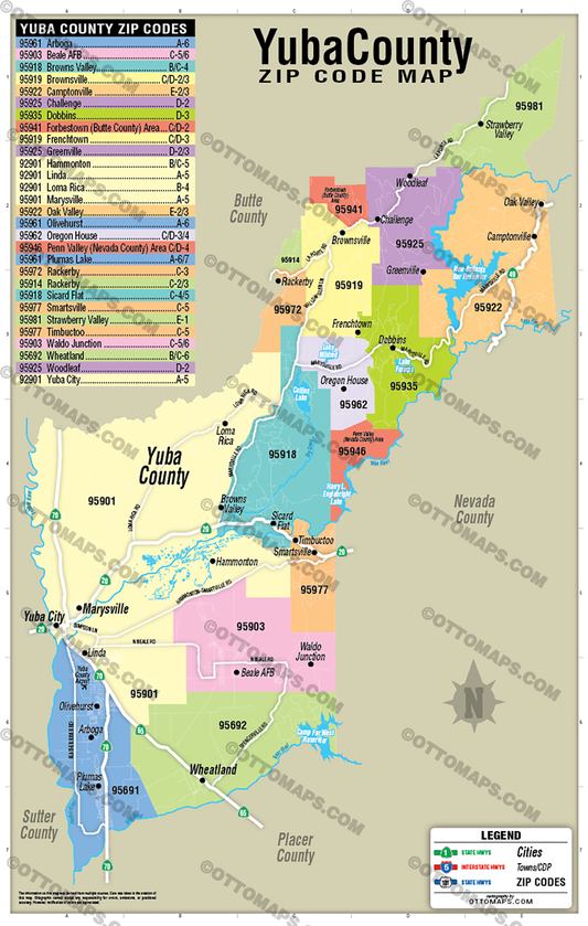 Yuba County Zip Code Map - POSTER PRINTS - Lolomo!