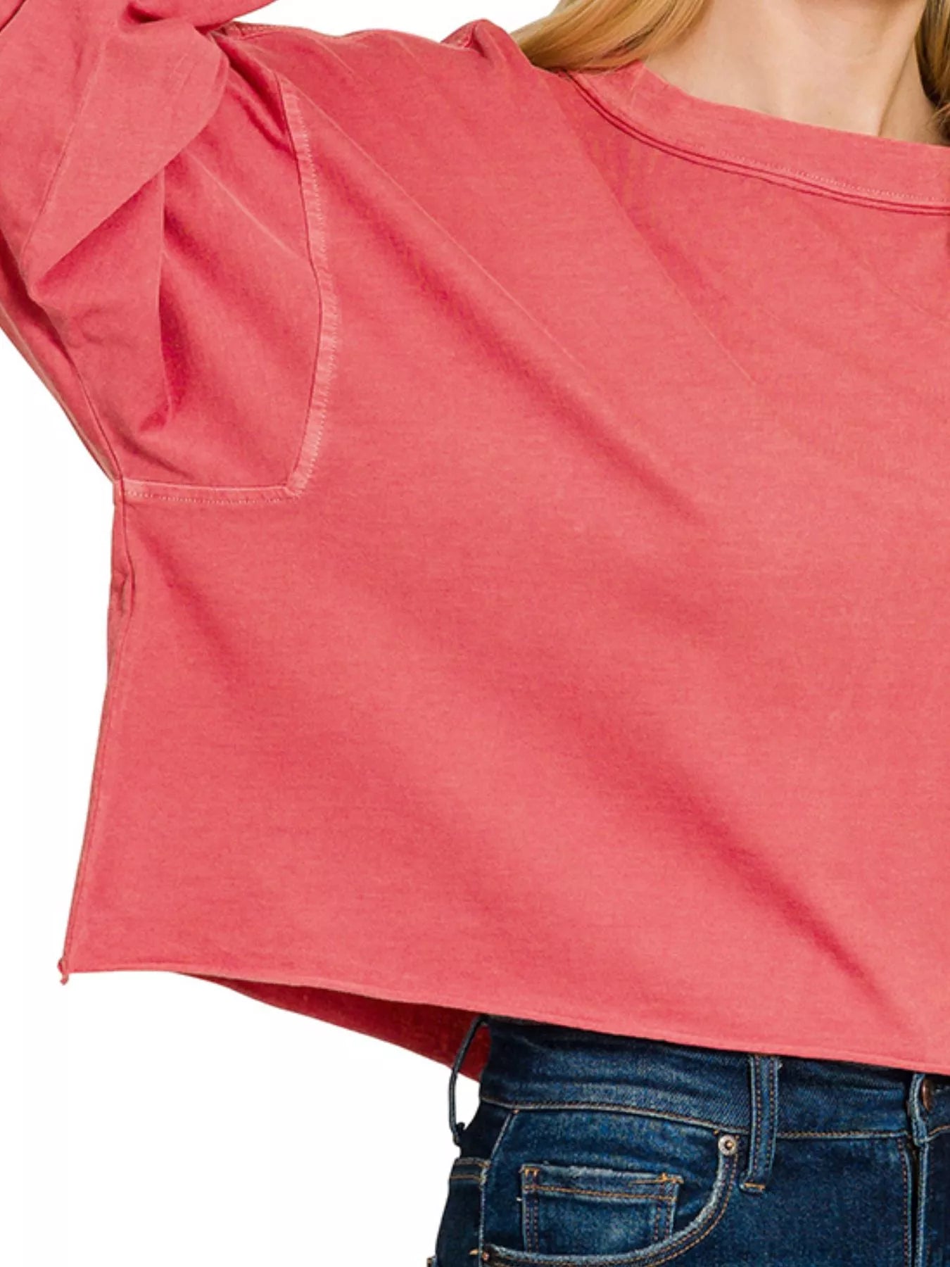 Zenana Pigment Dye Enzyme Washing Oversized Round-Neck T-Shirt in Ruby