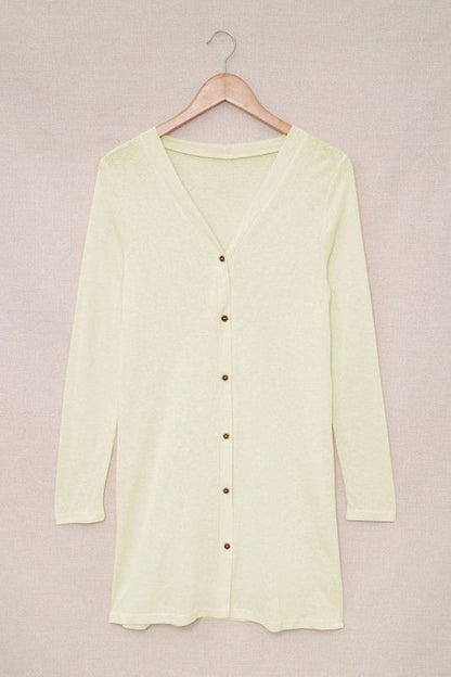 Solid Open-Front Buttoned Cardigan