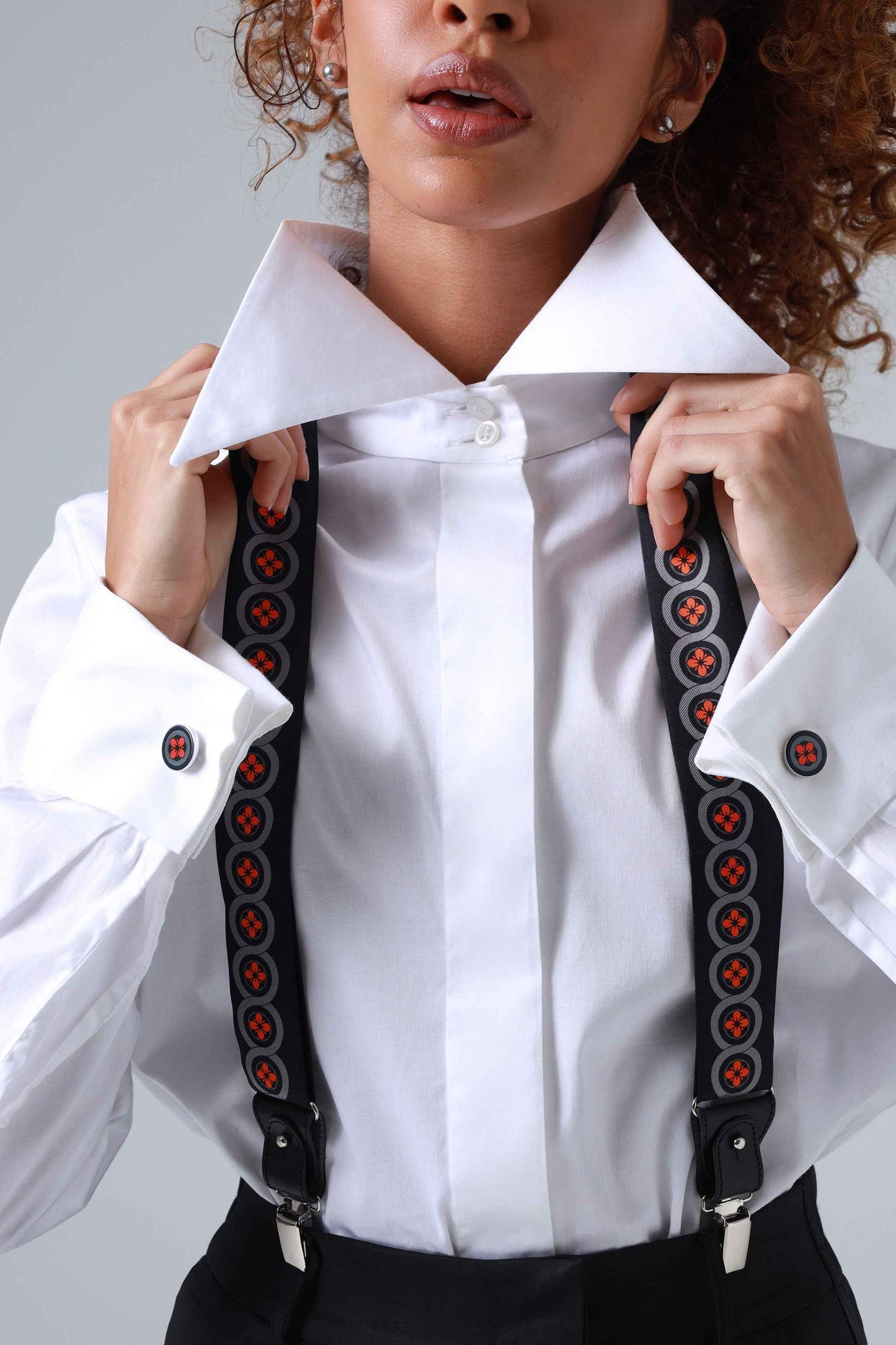 Lava Orange Floral Print Handmade Italian Cufflinks with Clear Resin
